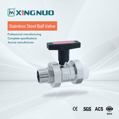 Válvula de bola roscada de acero inoxidable con sello de PTFE para -20 a 200 °C y presión nominal de 1000 PSI